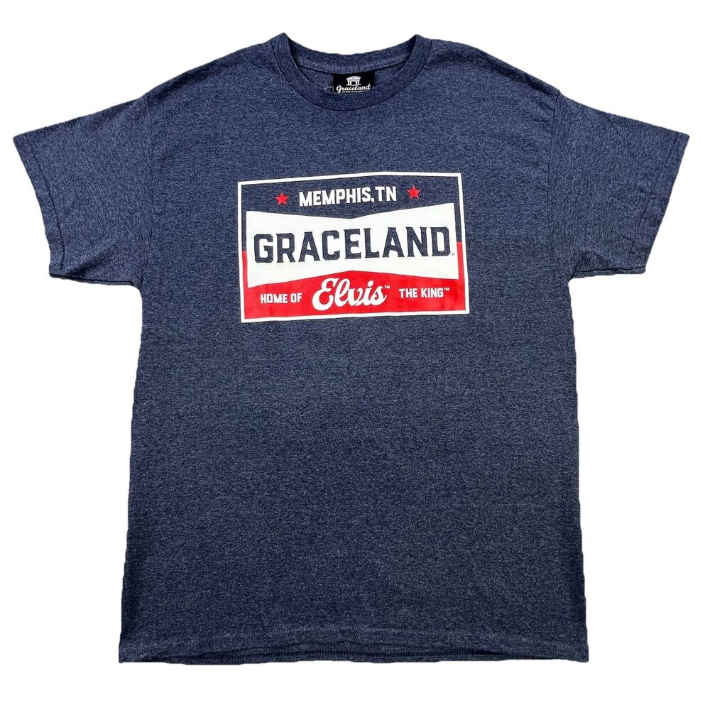 GRACELAND Home of ELVIS The King T-Shirt Navy Blue Size L Short Sleeve